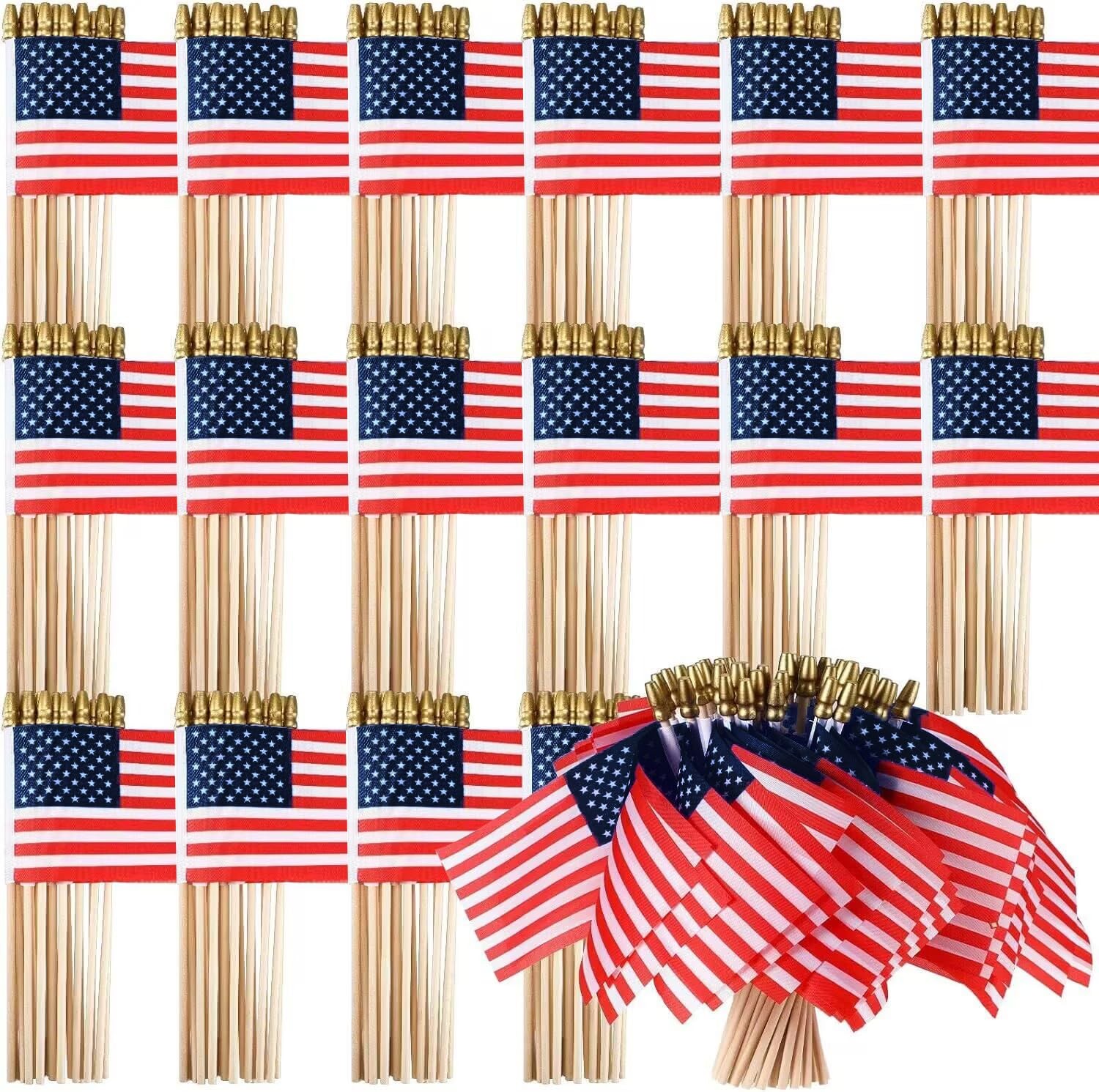 500 Pcs Small American Flags on Stick, 250th Anniversary US Flags/Mini 60 PCS
