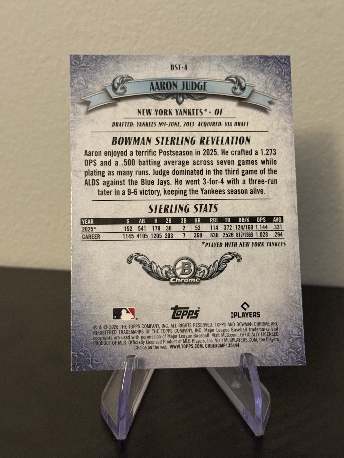 Aaron Judge – 2026 Bowman Chrome #BST-4 – Bowman Sterling Revelation – Yankees