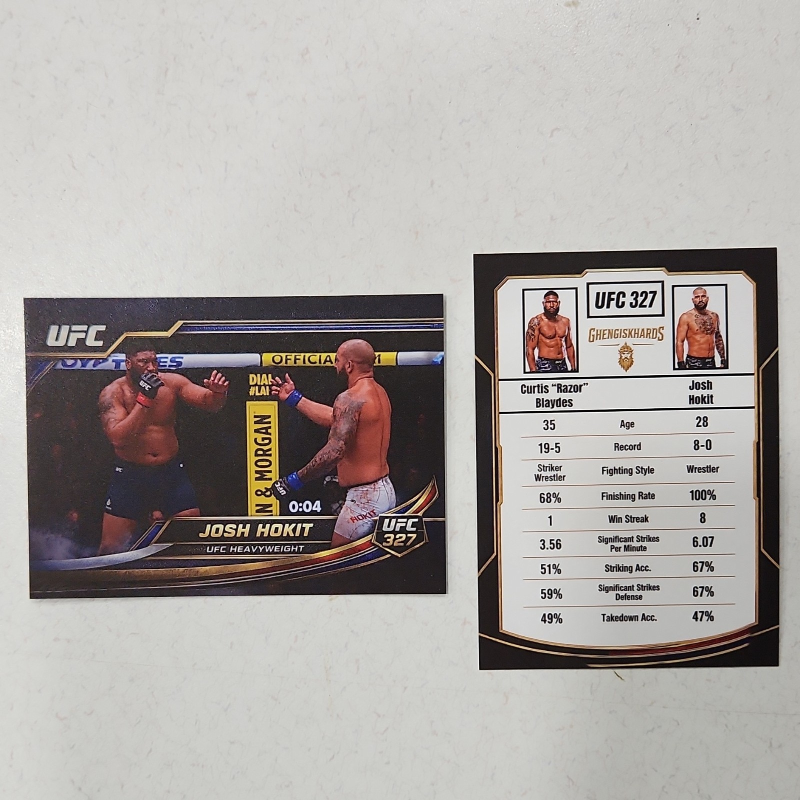 Josh Hokit vs Curtis “Razor” Blaydes cusrom MMA Card. flipping off opponent