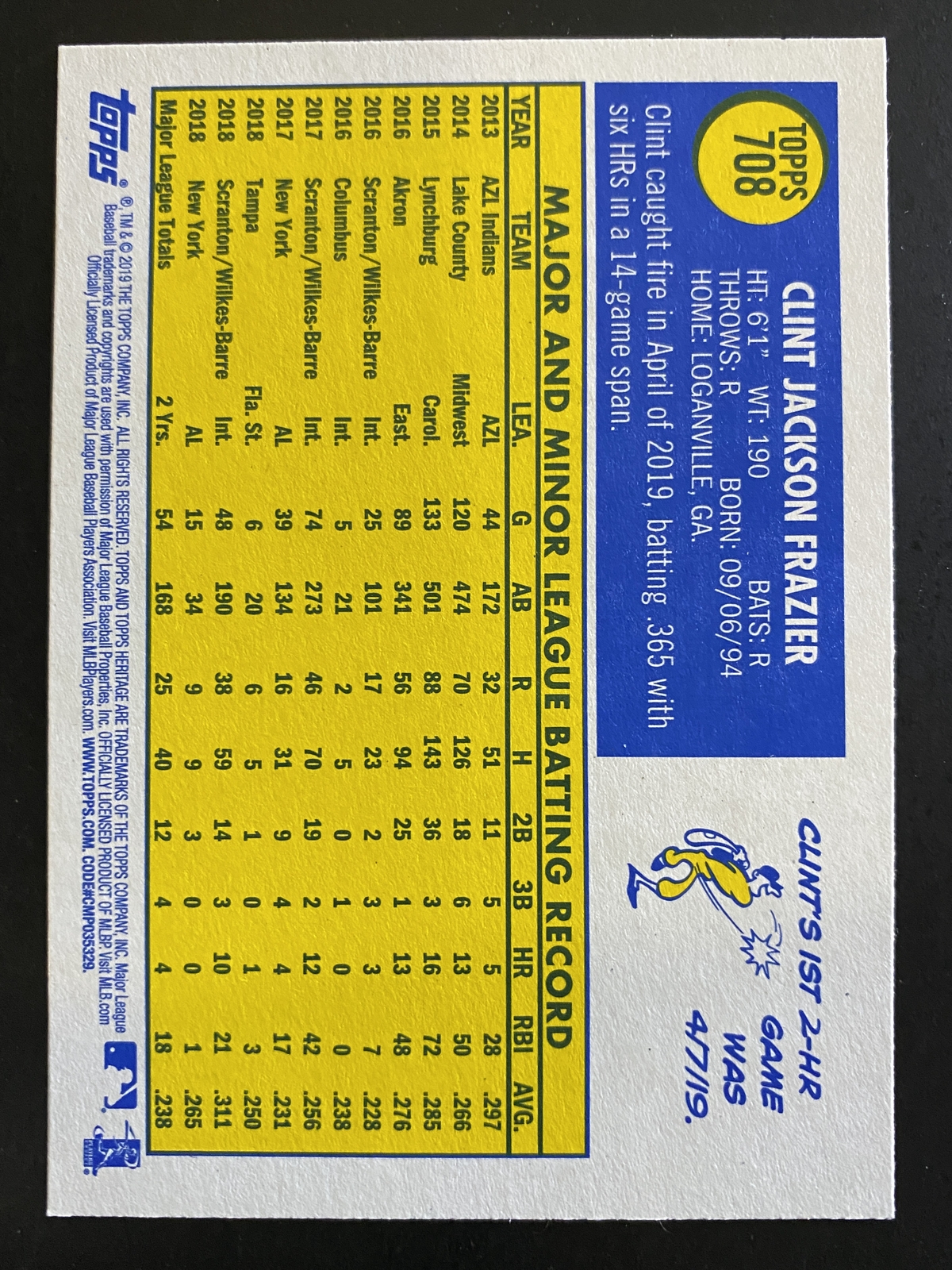 Clint Frazier 2019 Topps Heritage Baseball Short Print New York Yankees #708