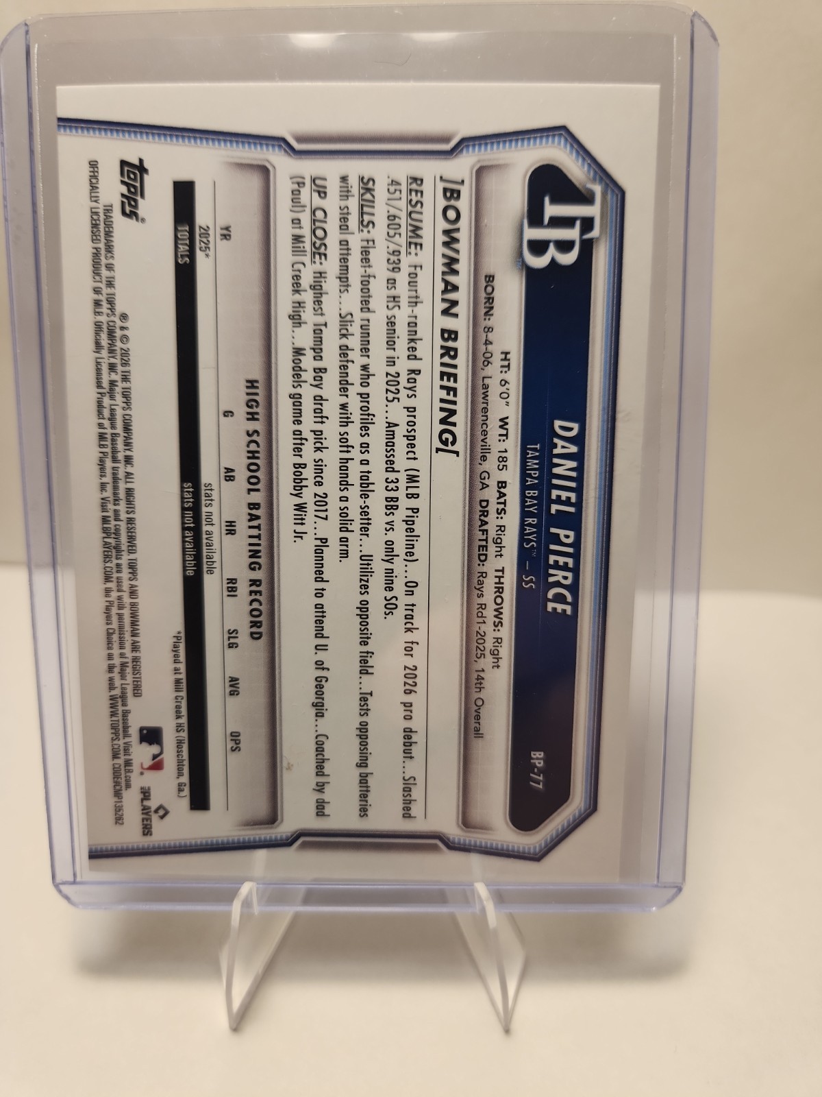 🔥 👀 Daniel Pierce 2026 Bowman – 1st Bowman Paper Yellow Pattern /75 – Rays