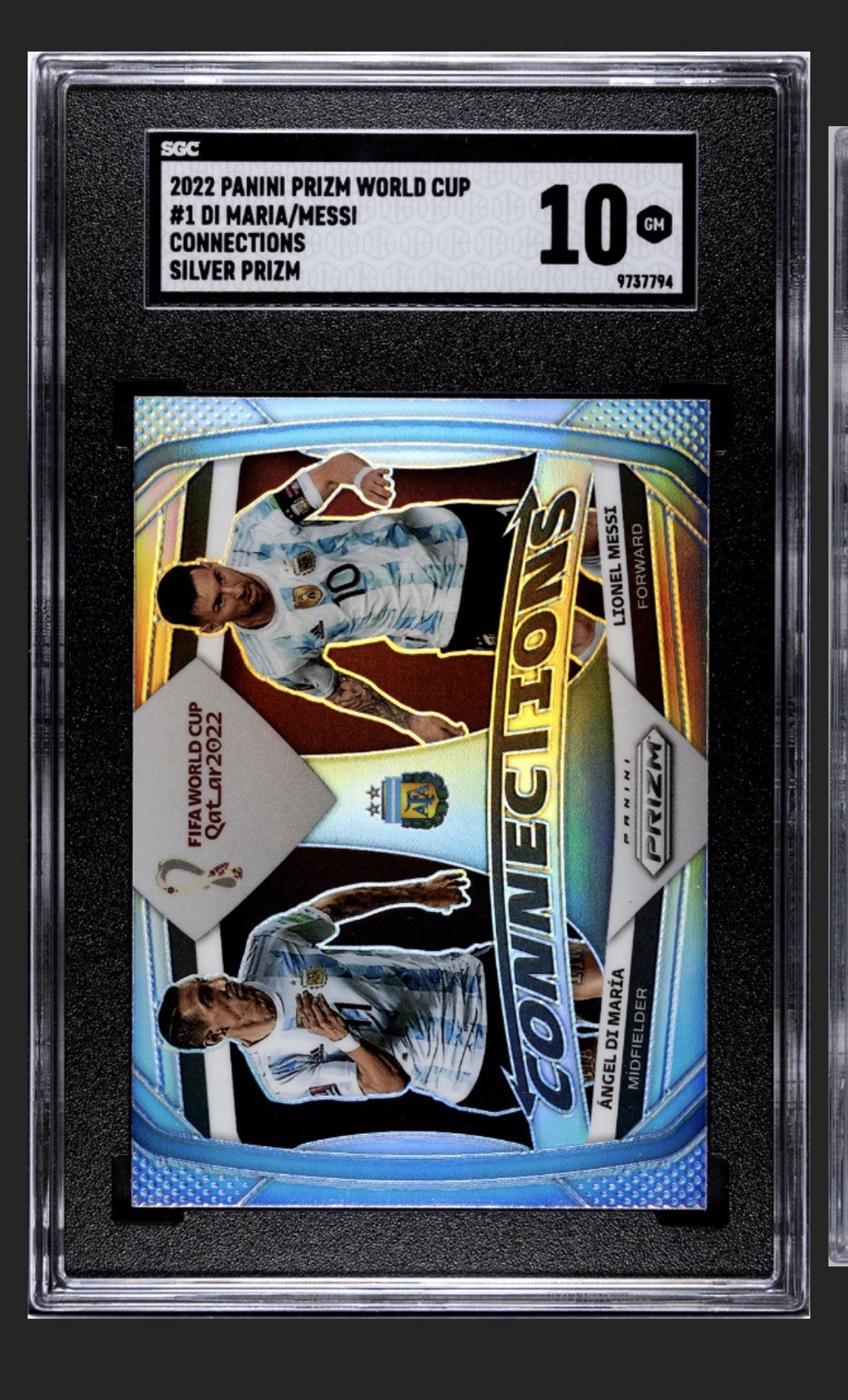 2022-23 Prizm World Cup Angel Di Maria/Lionel Messi Connections Silver #1 SGC 10