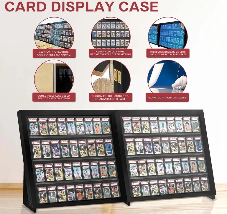 Graded Trading Card Display Case 72 PSA Slabs Tabletop USA Sport Wood Show Stand