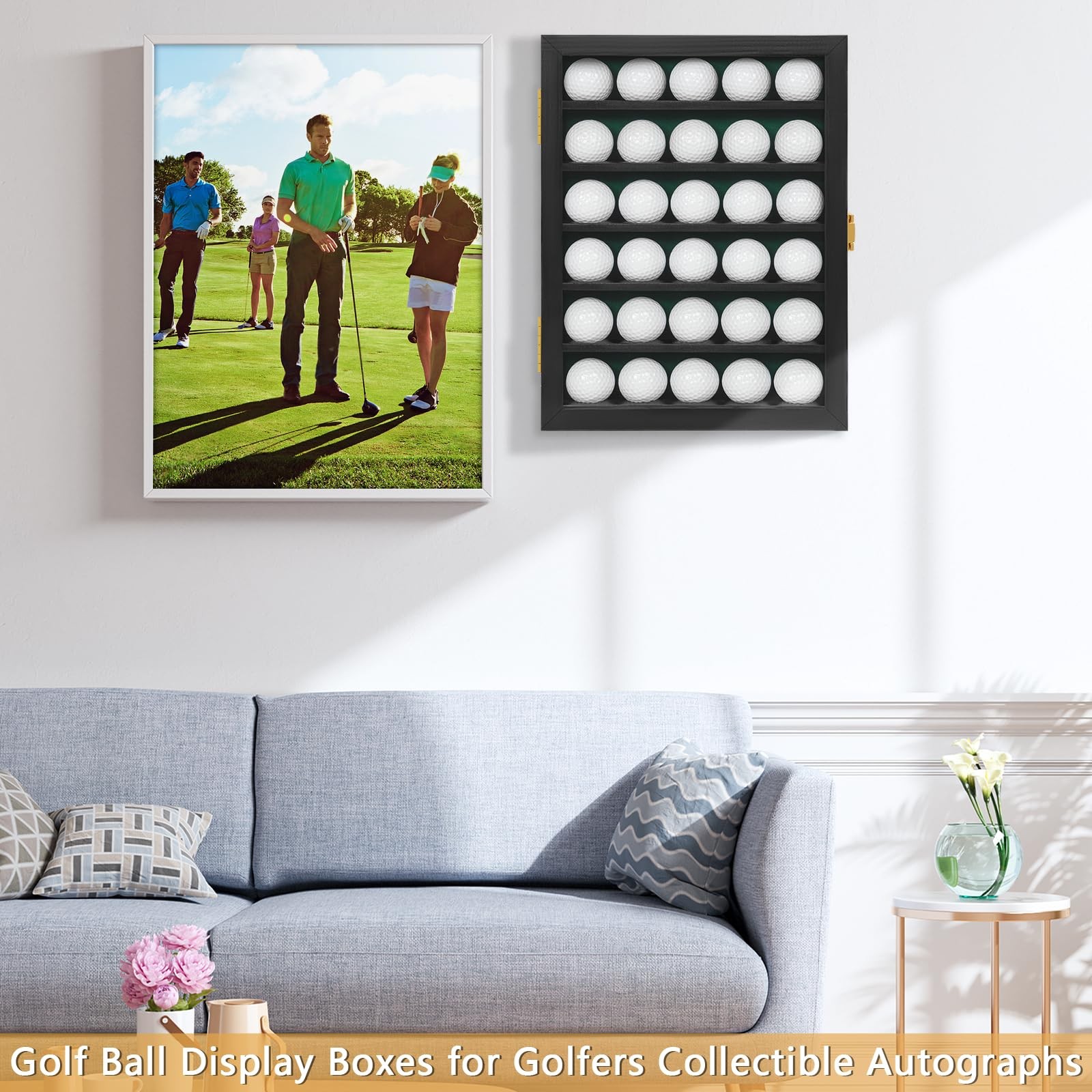 Solid Wood Golf Ball Display Case Holder Wall Mount Acrylic Door 30 Balls