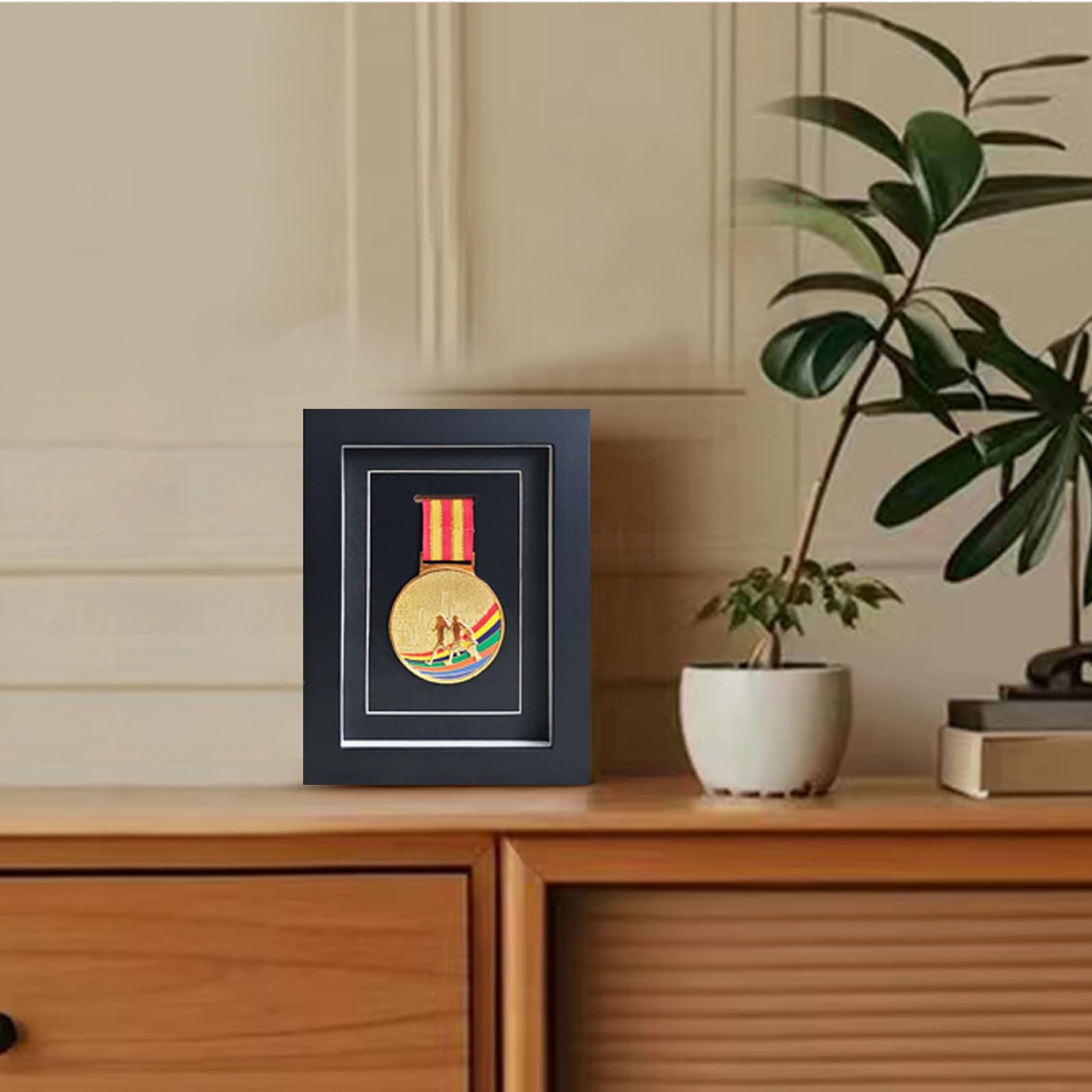 Medal Display Case Shadow Box 6×8 – Black Solid Wood Medal Frame with Real Gl…