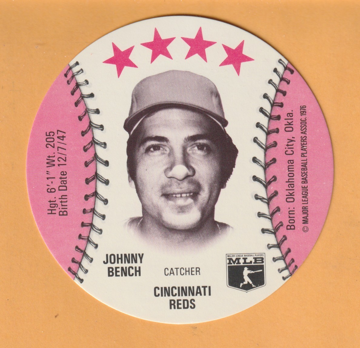 Johnny Bench Cincinnati Reds 1976 Isaly Discs #2 HOF Binger Oklahoma