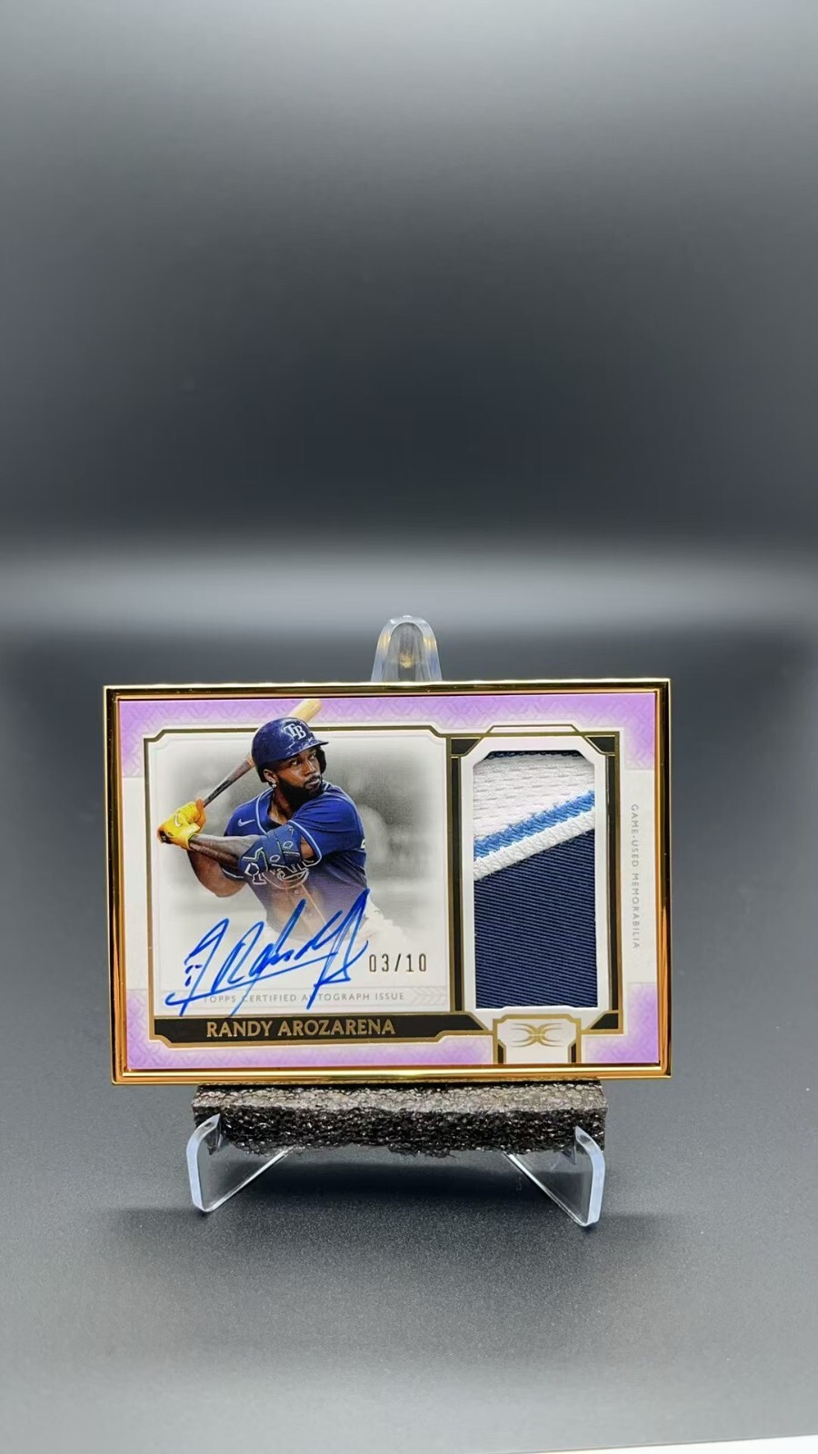 2024 Topps Definitive Randy Arozarena Gold Frame Patch Auto 03/10 TB Rays #742S