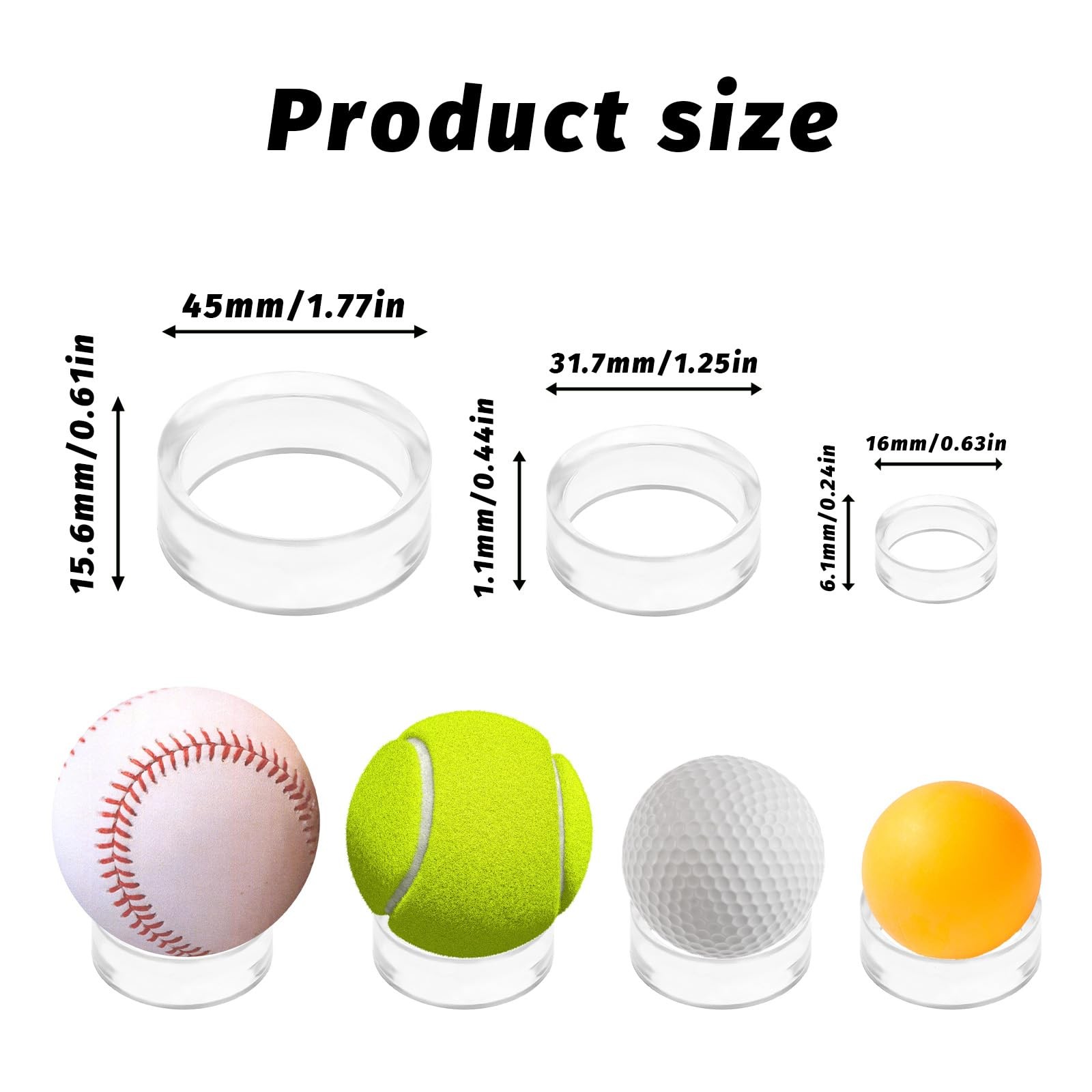 Baseball Stand, Clear Ring Ball Sphere Stands, Softball Holder Acrylic Plastic