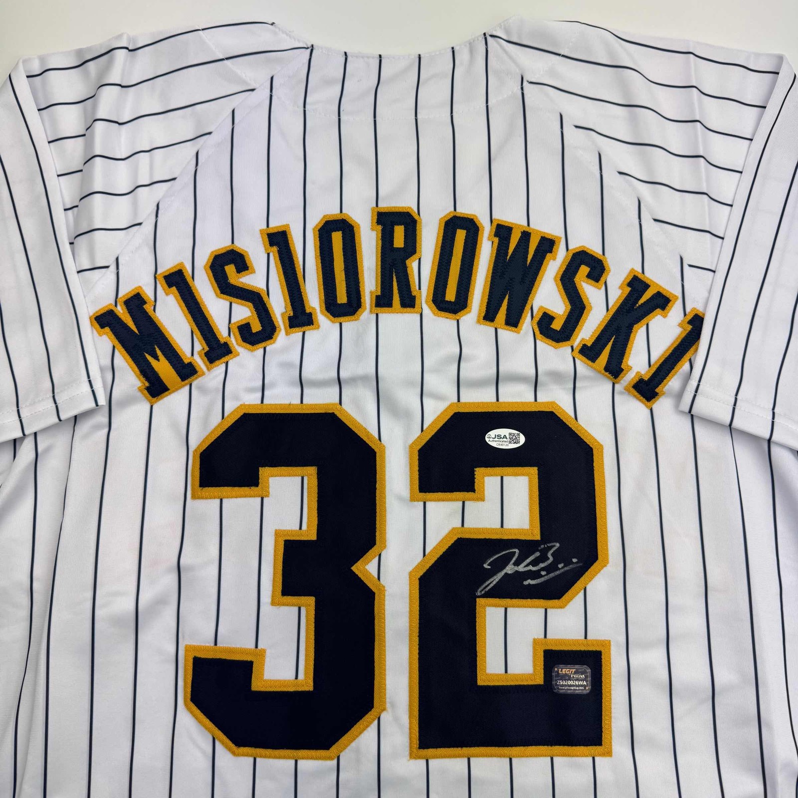 Autographed/Signed Jacob Misiorowski Milwaukee Pinstripe Jersey JSA COA
