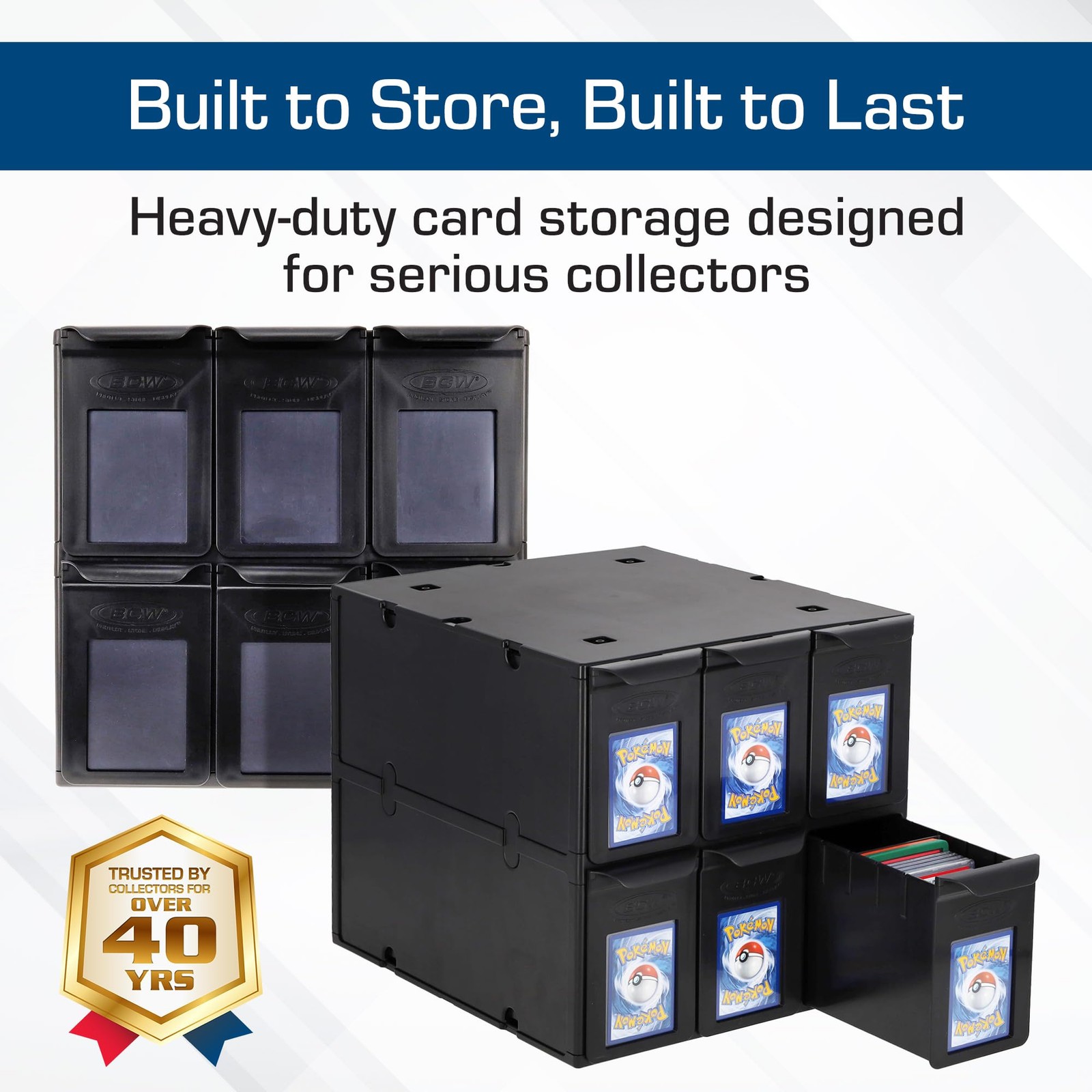 6 Drawer Card Catalog – Black | Stackable Trading Card Organizer Box | Holds …