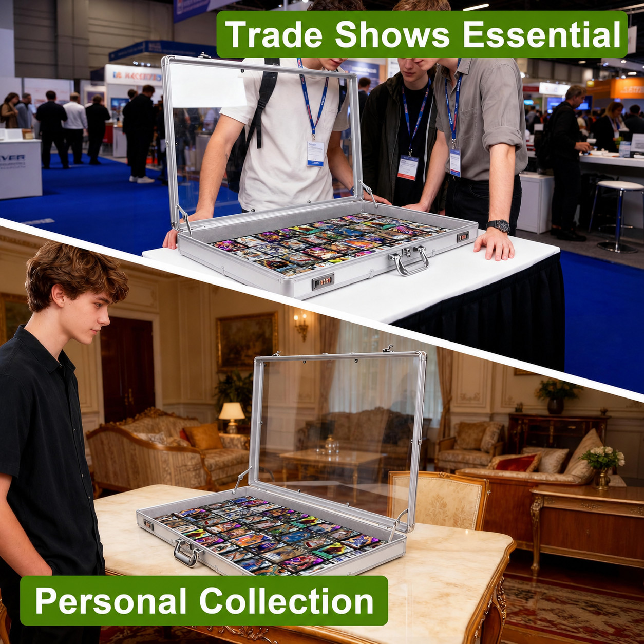 Large 34″x22″ Silver Aluminum Trading Card Display Case – Lockable Professional