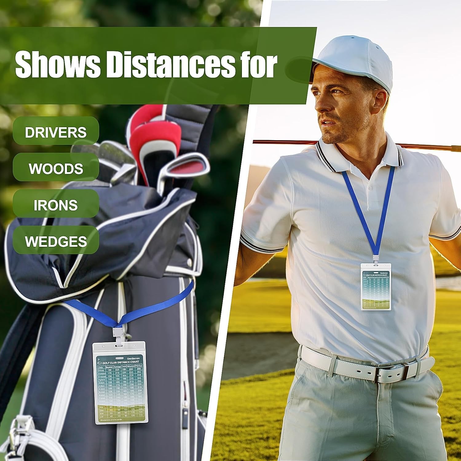 Golf Range Chart Distance Card Golf Accessories Aluminium 5×3.5in Gift for Bags