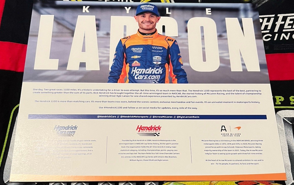 Kyle Larson HENDRICKCars.com H1100 Hero Card (Signed By Alan Gustafson)