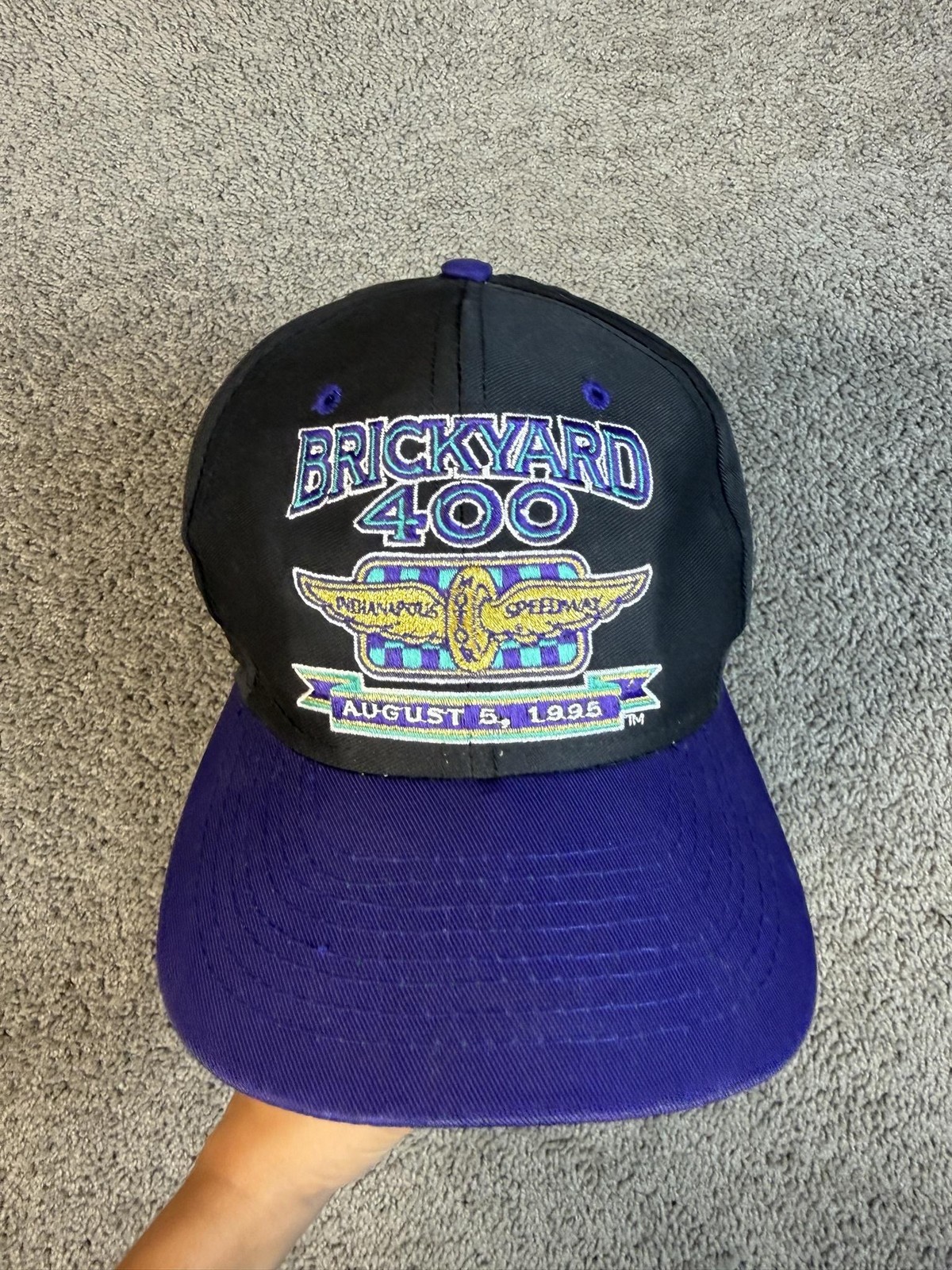 Vintage Brickyard 400 Hat Cap Snap Back Mens One Size Black NASCAR Racing 1995