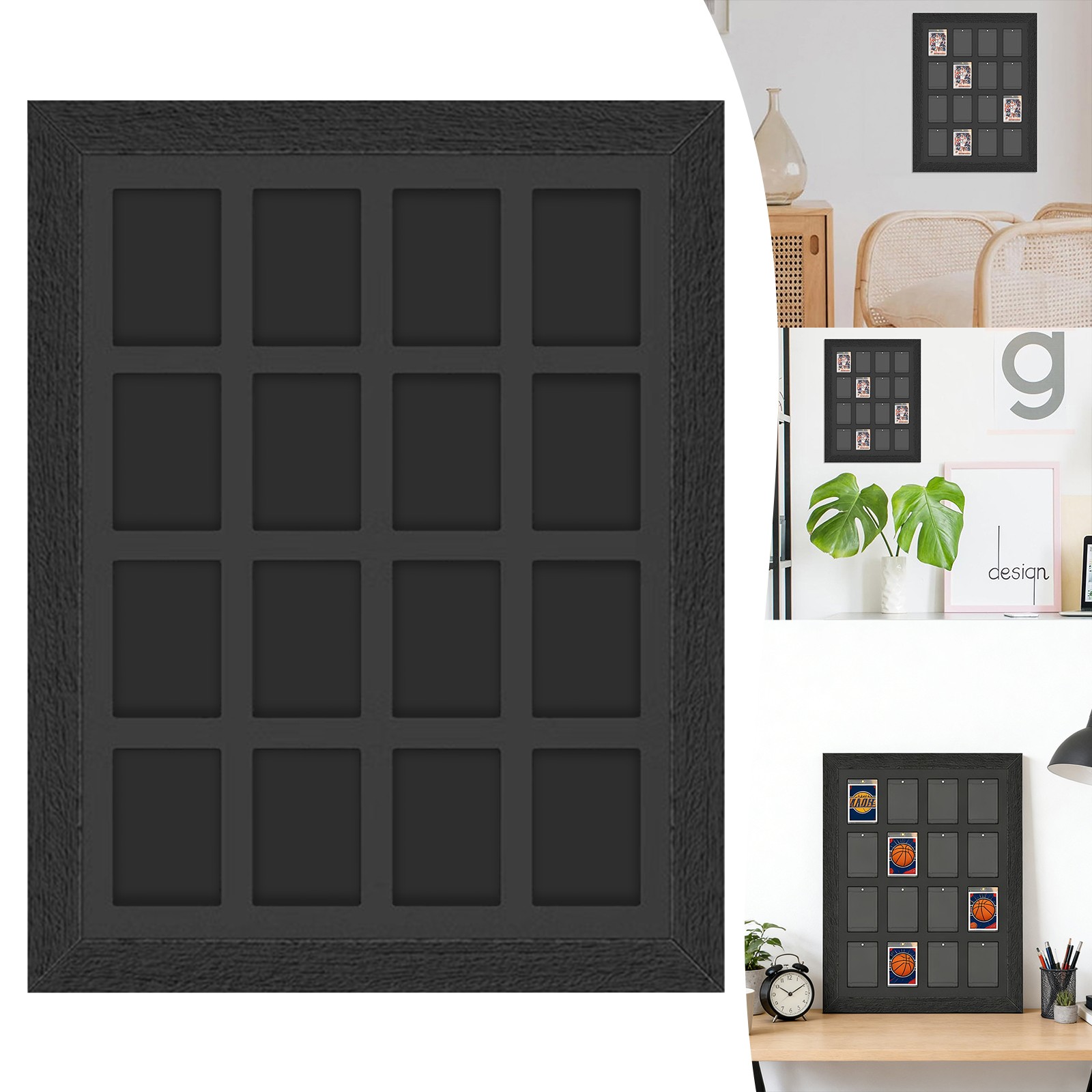 16Grid Wooden Wall Mount Display Case Frame For Magnetic Card sleeves 35pt-360pt