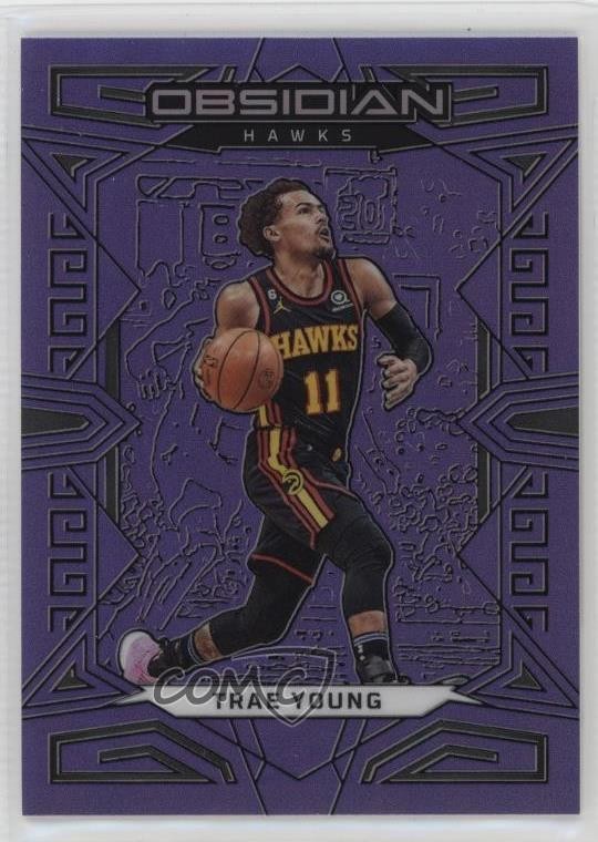 2022-23 Panini Obsidian Electric Etch Purple Flood 45/49 Trae Young #65 1gw7