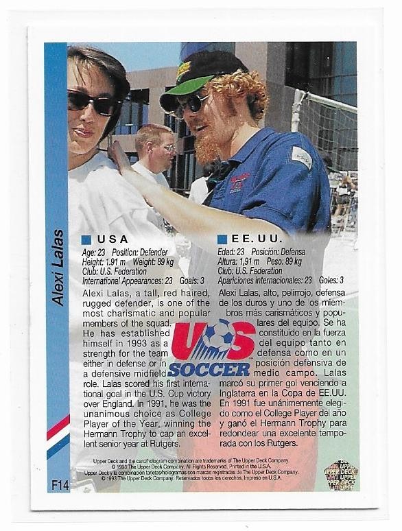 1993 Upper Deck 94 World Cup Alexi Lalas #F14 Fuji Soccer Card