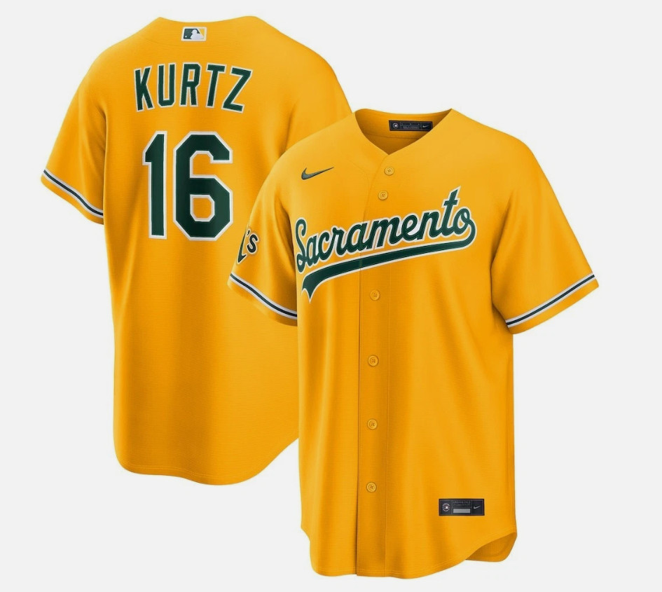 HOT ITEM! Sacramento Kurtz 16 Baseball Jersey Yellow Button Up Fan Shirt Unisex