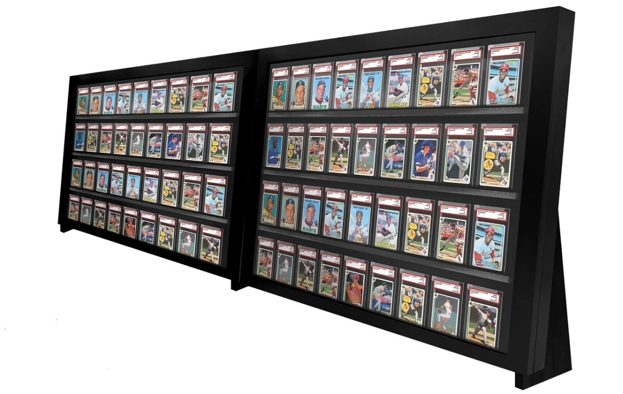 Graded Trading Card Display Case 72 PSA Slabs Tabletop USA Sport Wood Show Stand