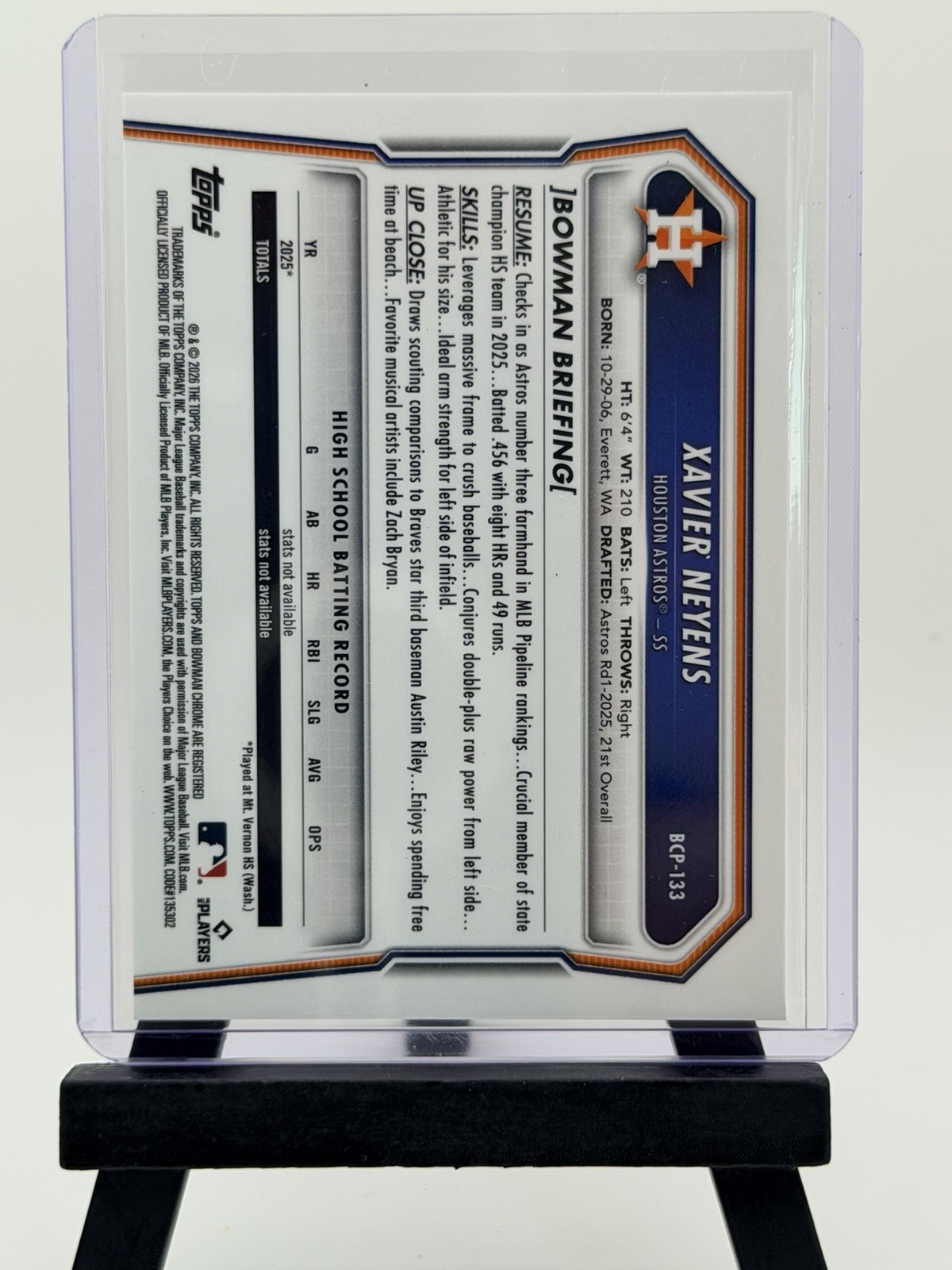 2025 Bowman Draft Chrome Xavier Neyens Orange Refractor /25 #BDC-2 Astros