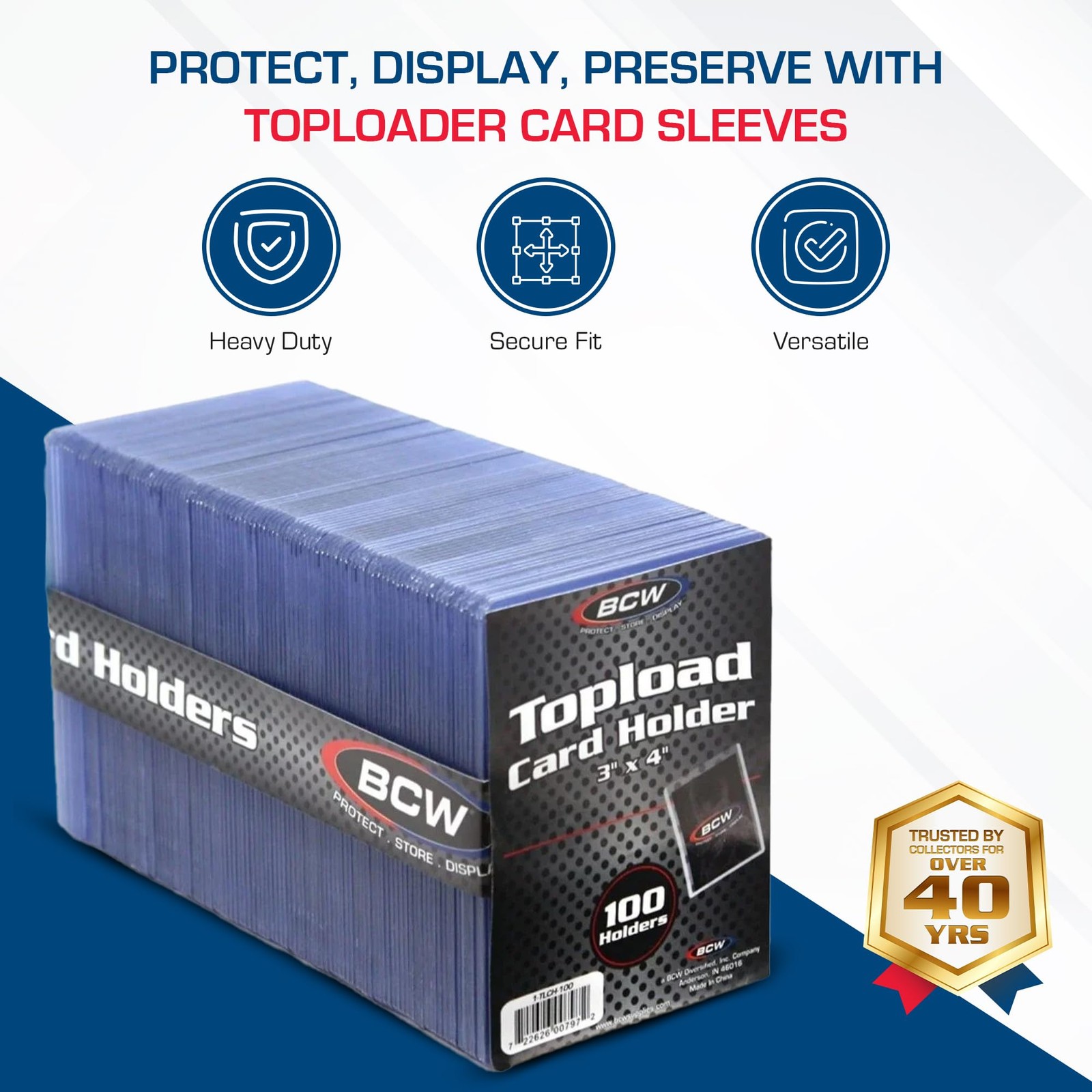 100 Toploader Hard Plastic Trading Card Sleeves Baseball, Football, Basketball