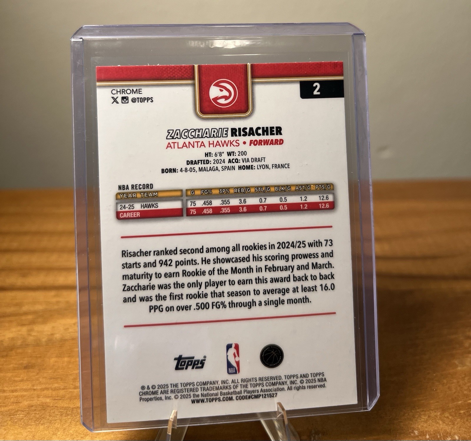 Zaccharie Risacher Topps Chrome 2025-26 Yellow Basketball Border #2 /275 NBA
