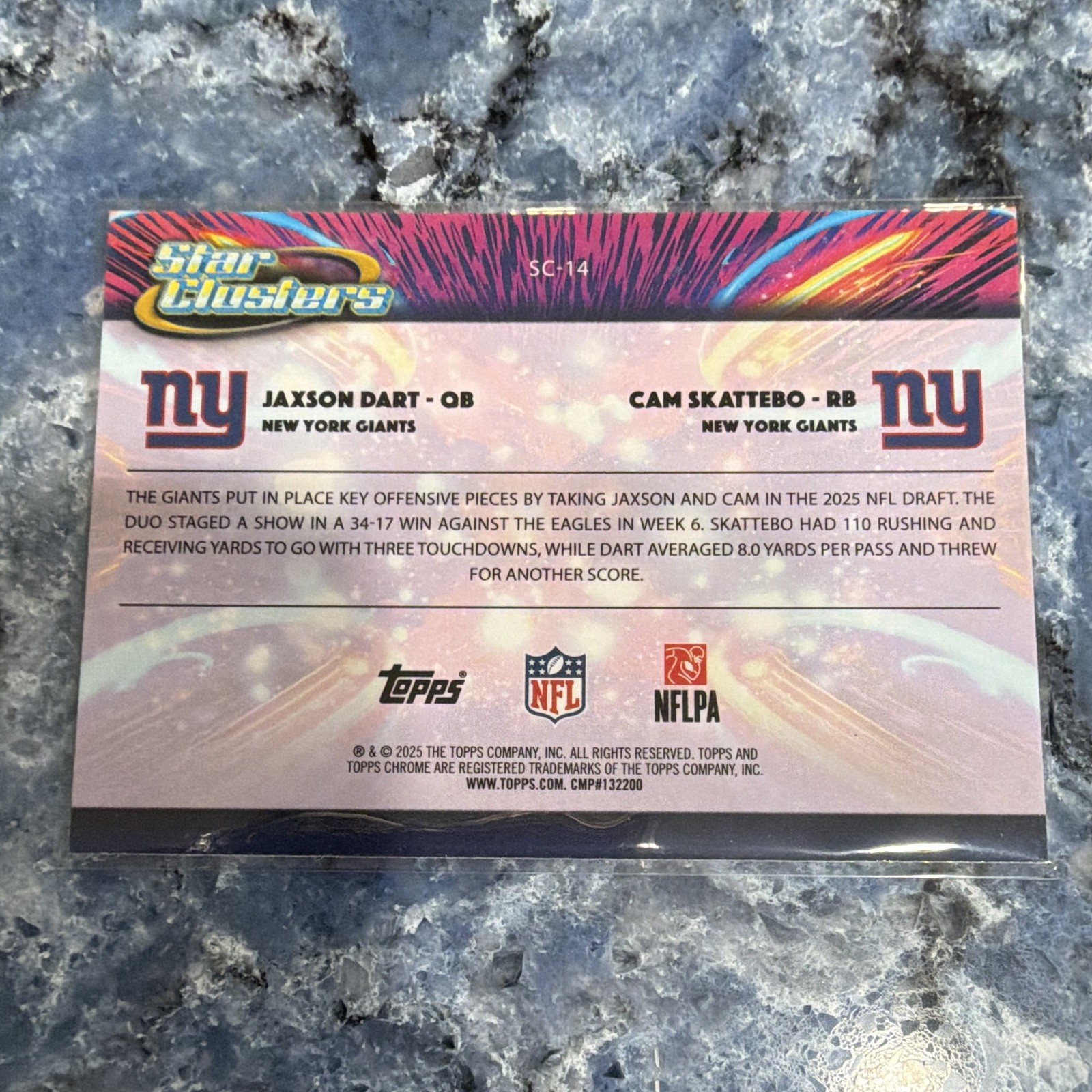 Topps Chrome 2025 Star Clusters Insert SC-14 Jaxson Dart/Cam Skattebo Giants
