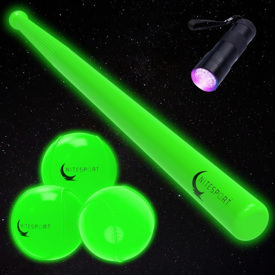 Glow in the Dark Plastic Baseball Bat W/ 3 Glow in the Dark Plastic Baseballs Bu