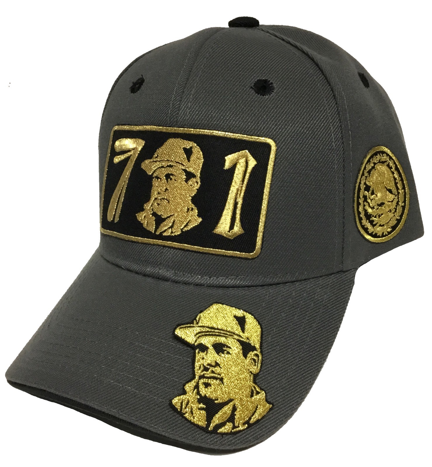 EL CHAPO GUZMAN 701 3 LOGOS HAT DARK GREY BLACK ADJUSTABLE LOGO FEDERAL