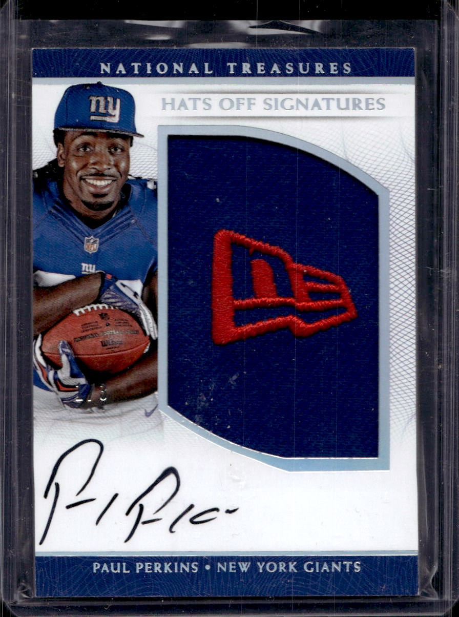 Paul Perkins 2016 National Treasures #26 Hats Off New Era Rookie Patch Auto #1/3