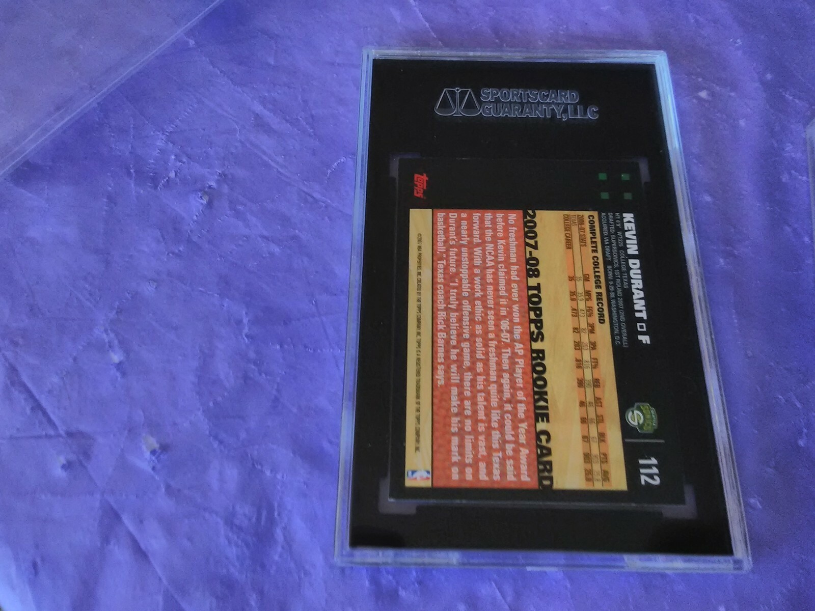 2007-08 TOPPS BLACK BORDER KEVIN DURANT RC SGC 7.5 SHARP CLEAN CORNERS #112
