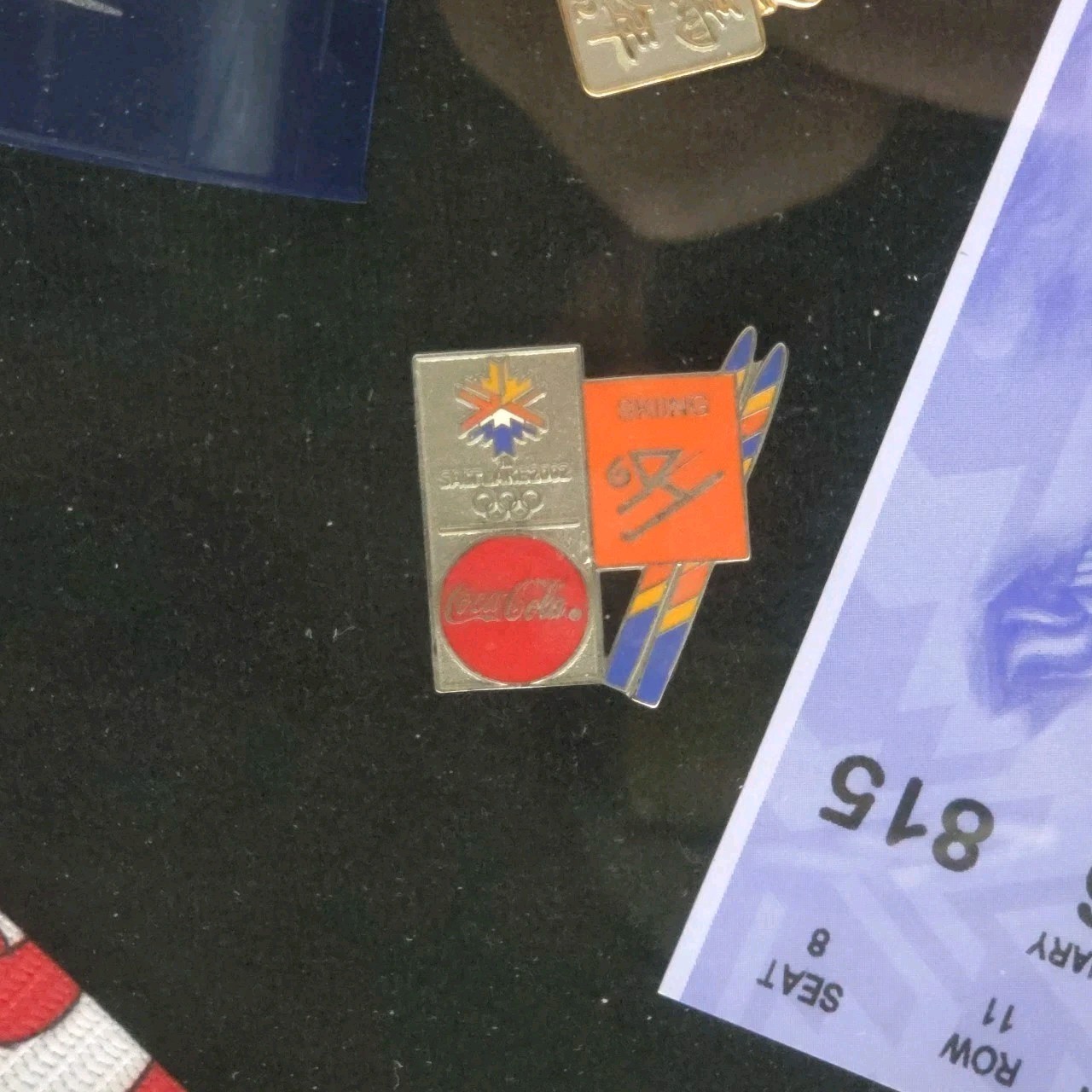 Rare 2002 Salt Lake Winter Olympics Shadow Box Display Torch Relay Pins & Ticket