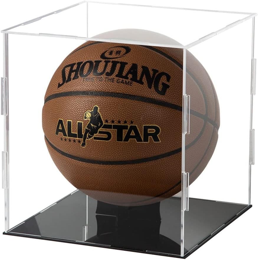 Basketball Display Case Clear Acrylic Glass Cube Assemble Countertop Box Soccer