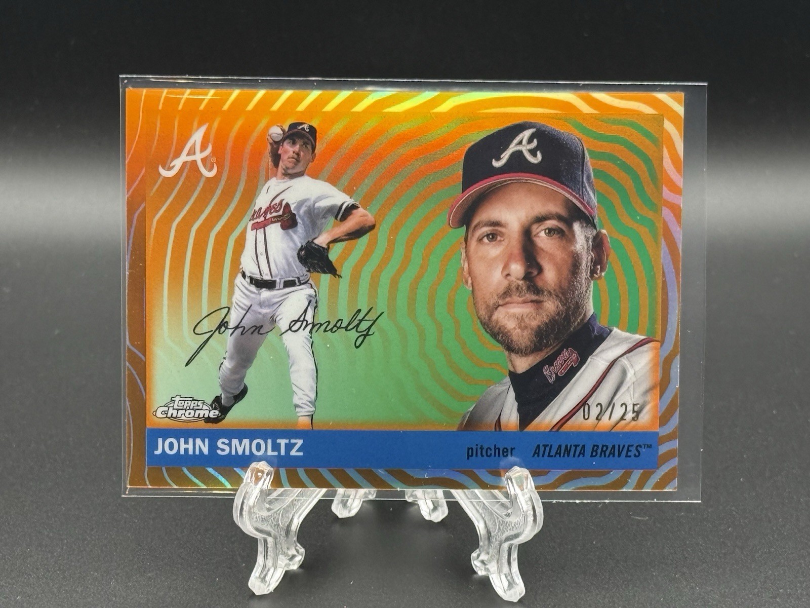 2025 Topps Chrome Platinum John Smoltz Orange Vibrations parallel # /25