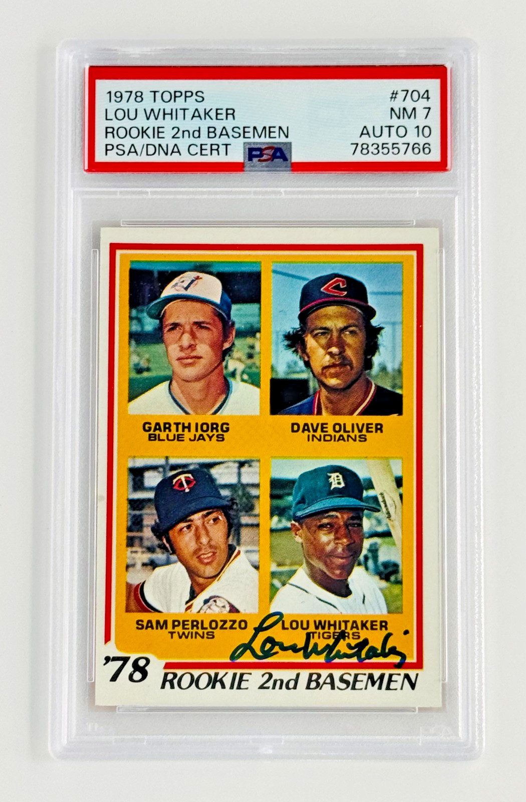 1978 Topps Lou Whitaker RC On-Card Auto PSA 7 Auto 10 Tigers Rookie HOF Vintage