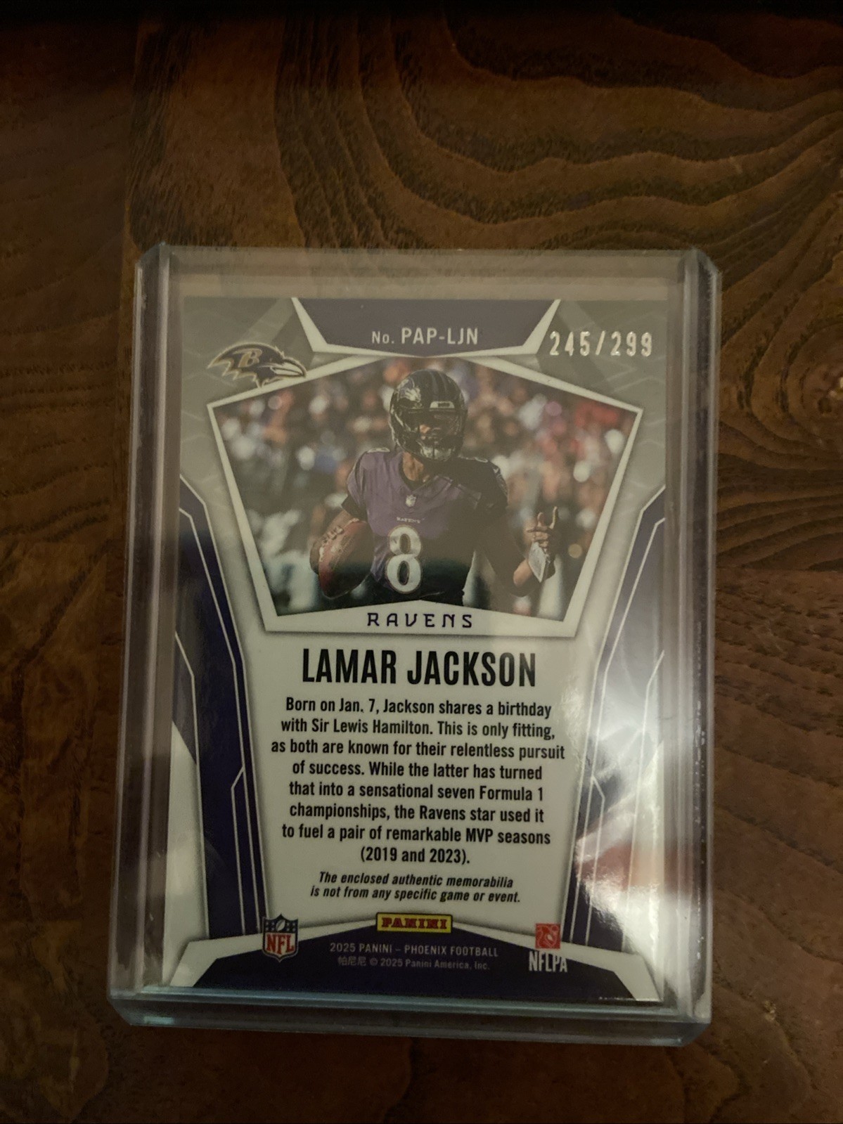 2025 Panini Phoenix – Pandora Patch Lamar Jackson #PAP-LJN /299 (MEM)