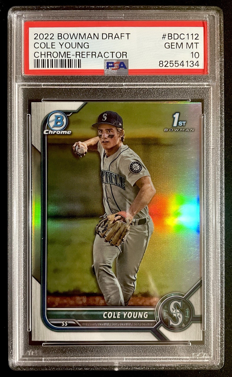 Cole Young 2022 Bowman Draft Chrome Refractor PSA 10 Rookie RC #BDC112 Mariners