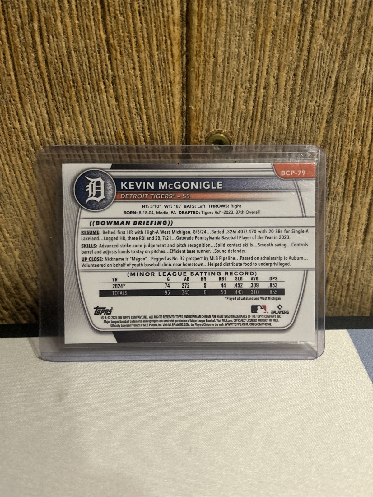 2025 Bowman – Chrome Prospects Kevin McGonigle #BCP-79 Mojo Refractor (RC)