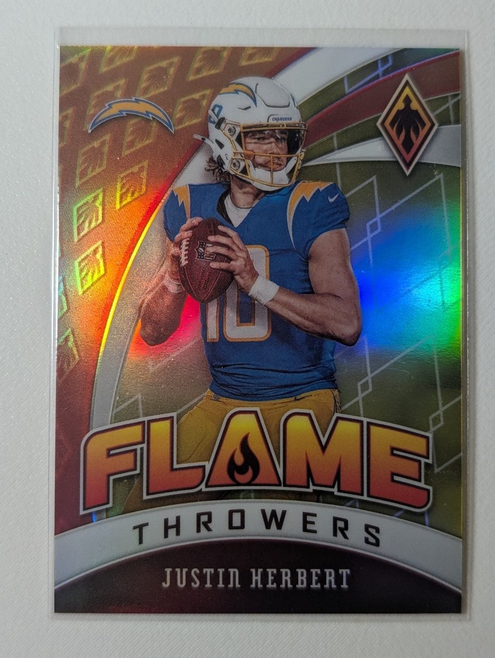 2020 Panini Phoenix Football Justin Herbert Flame Throwers Yellow /75 RC #30