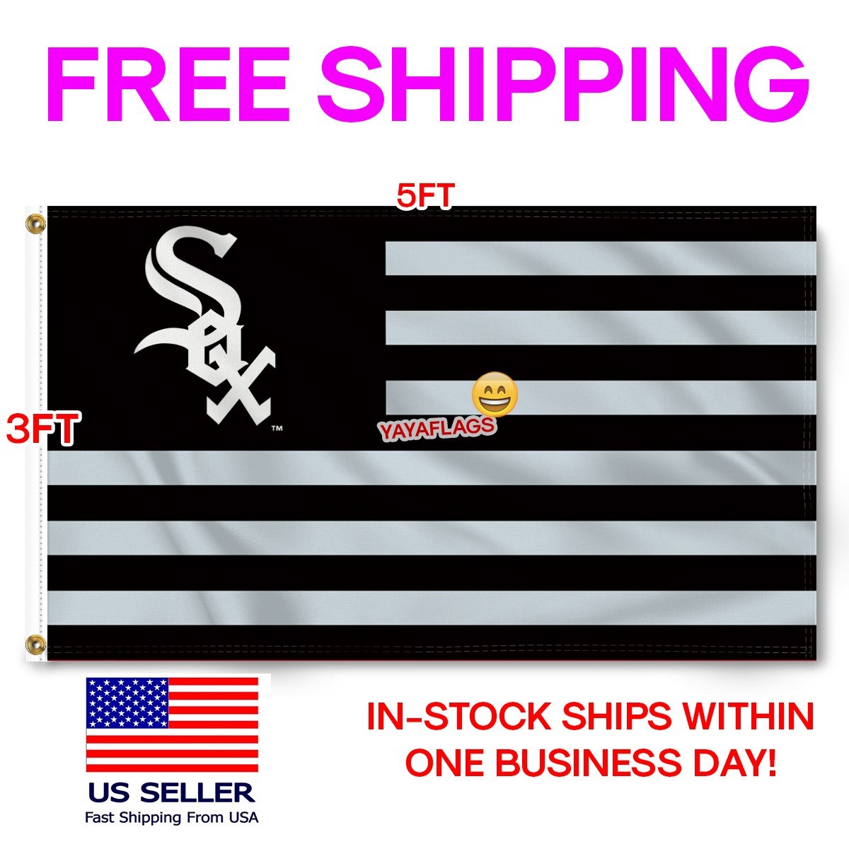 Chicago White Sox 3×5 ft Flag Banner Man Cave Wall Decor Banner FREE Shipping
