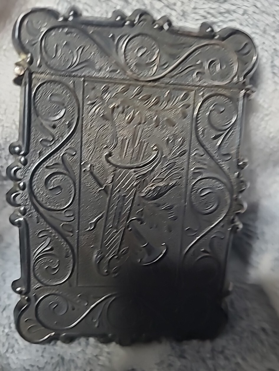 Antique Coin Silver Plate Monogram Calling Business Card Case Holder G2U