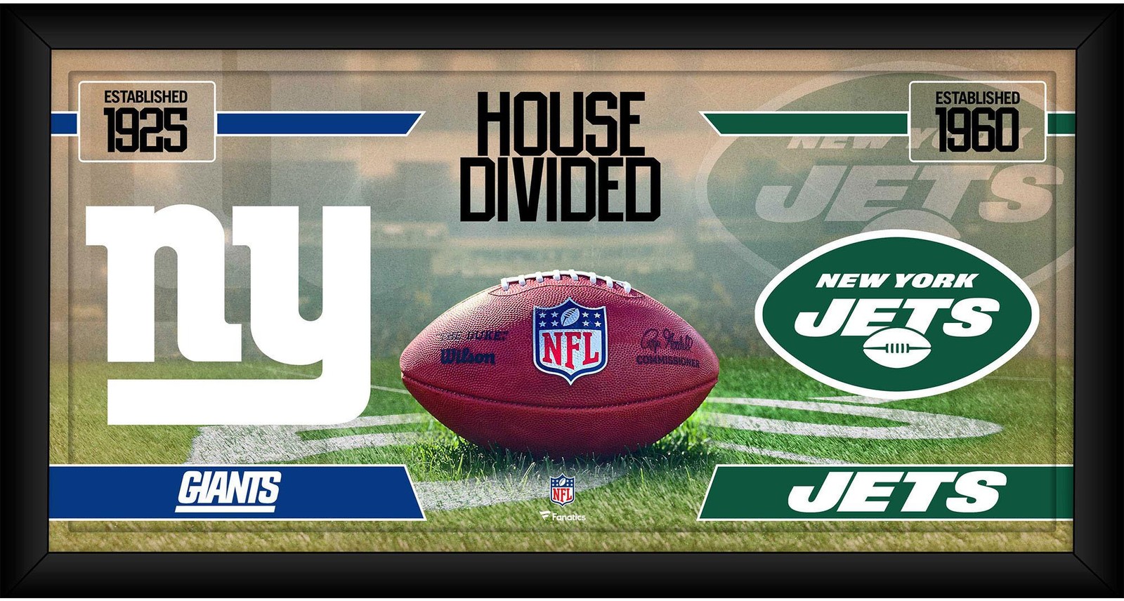 NY Jets vs. NY Giants Framed 10″ x 20″ House Divided Football Collage
