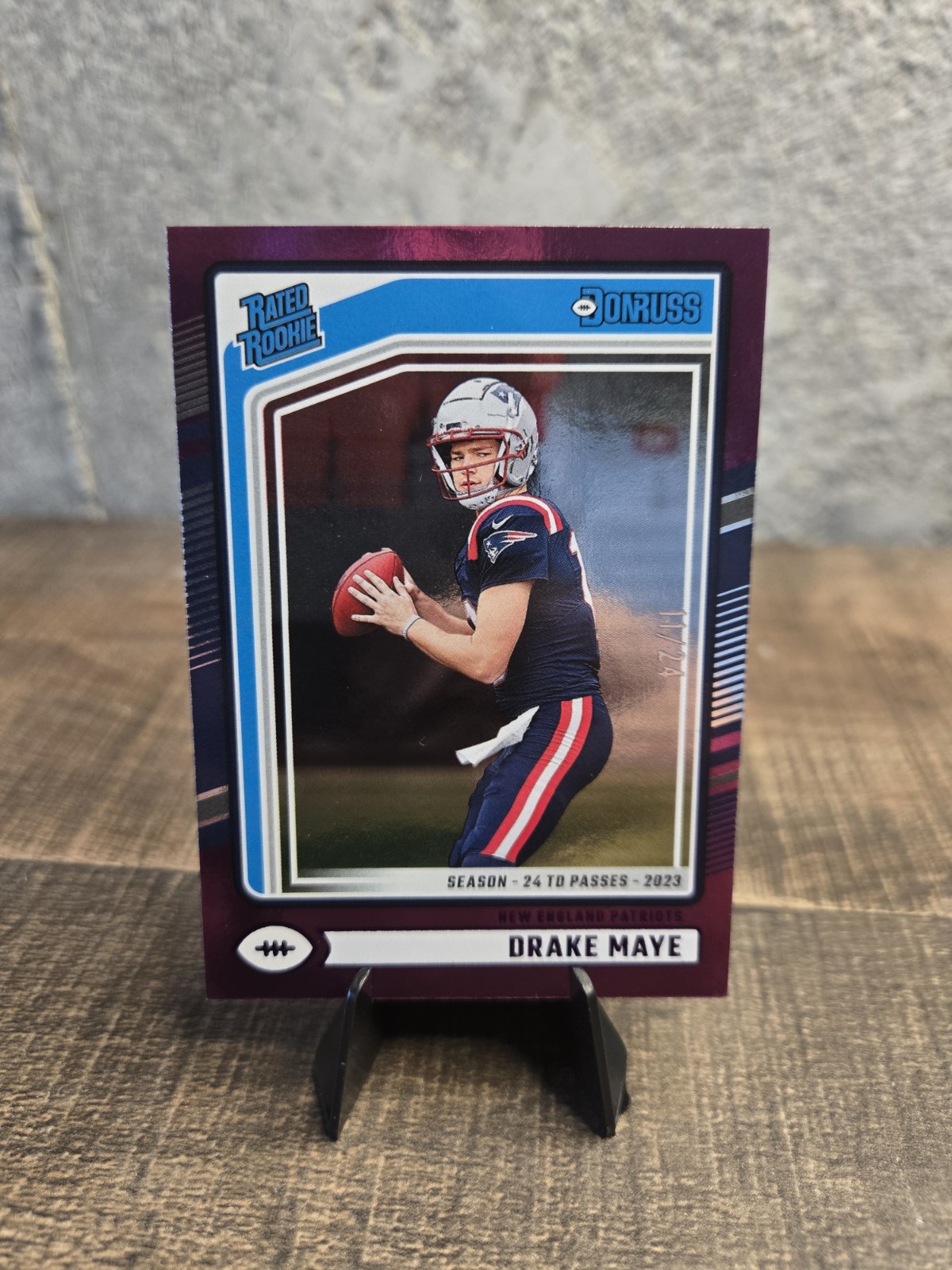 2024 Panini Donruss Rated Rookie Drake Maye #379 Season Stat Line /24 Patriots