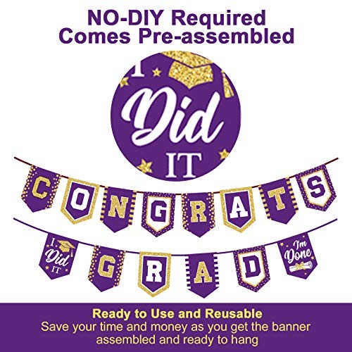 2025 Graduation Banner – No DIY Required Graduation Party Supplies Purple