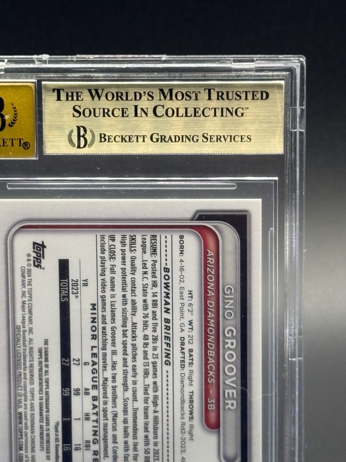 2024 Bowman Chrome GINO LUJAMES GROOVER 1st Yellow Refractor Auto /75 BGS 9.5