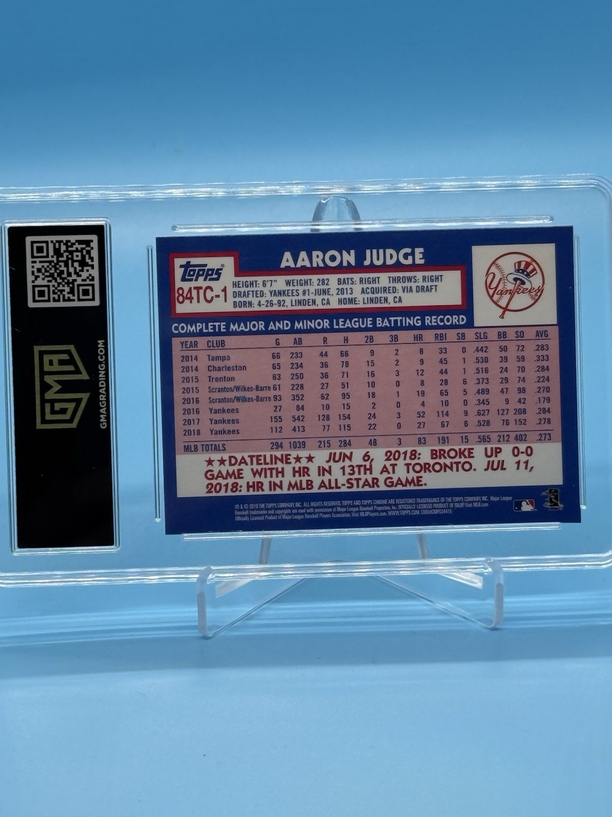 2019 Topps Chrome – ‘84 Topps – Aaron Judge – #84TC-1 – Refractor – GMA 10