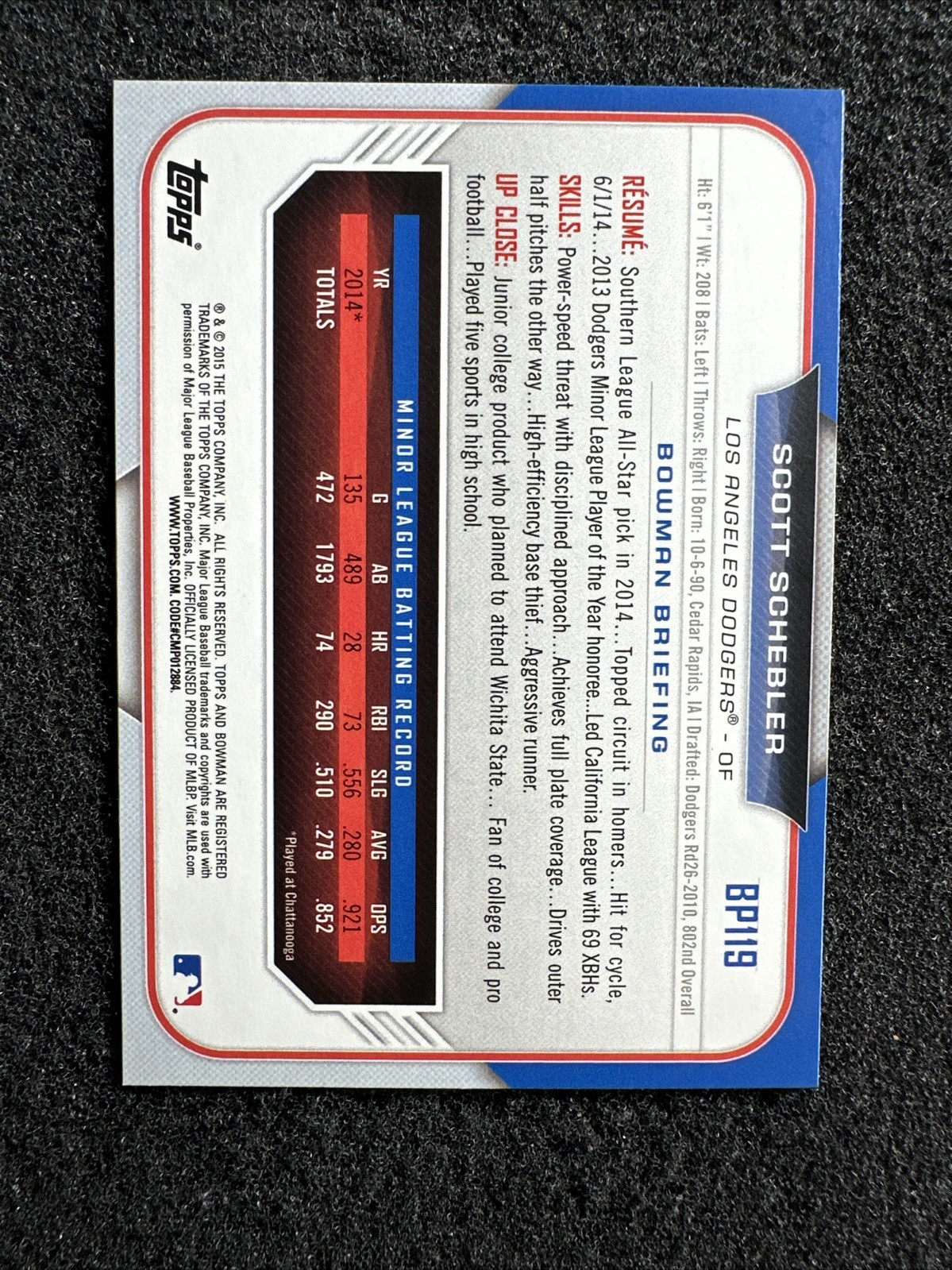 SCOTT SCHEBLER #BP119 2015 Bowman Baseball QTY Los Angeles Dodgers
