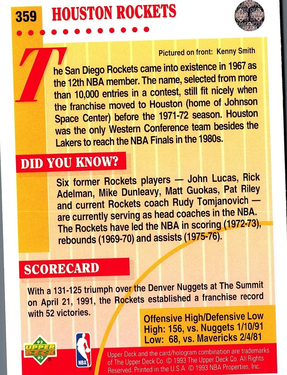 1992-93 Upper Deck #359 Houston Rockets
