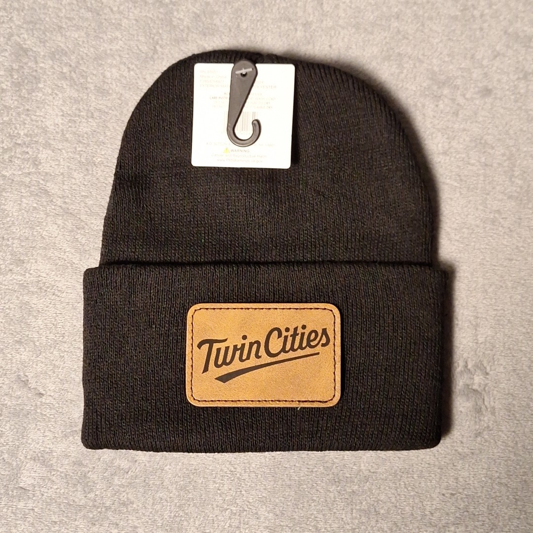 Minnesota Twins Leather Rectangle Patch Black Beanie Cap MLB