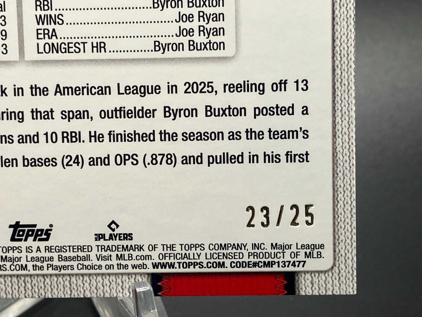 2026 Topps Series 2 Minnesota Twins Team Card /25 Orange Glitter Foil SP #491